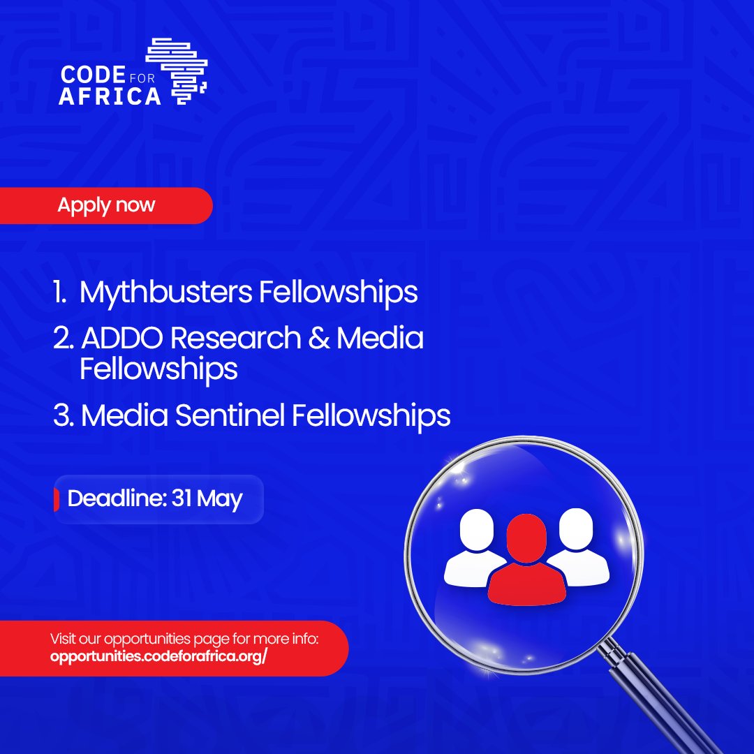 Code for Africa (@code4africa) on Twitter photo 🚨 Fellowship opportunities in 🇨🇮 Côte d’Ivoire + 🇸🇳 Senegal!
<a href="/Code4Africa/">Code for Africa</a> is recruiting individuals and organisations to help expose disinfo, track manipulation and build info resilience.
📆 Apply by 31 May 2025 👇🏾opportunities.codeforafrica.org 🚨 Fellowship opportunities in 🇨🇮 Côte d’Ivoire + 🇸🇳 Senegal!
<a href="/Code4Africa/">Code for Africa</a> is recruiting individuals and organisations to help expose disinfo, track manipulation and build info resilience.
📆 Apply by 31 May 2025 👇🏾opportunities.codeforafrica.org