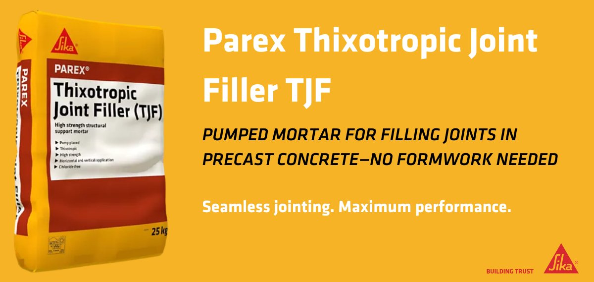 Parex® Thixotropic Joint Filler (TJF) – perfect for vertical &amp; overhead precast jointing!
✔️ Non-sagging &amp; easy to apply
✔️ High bond strength
✔️ Shrinkage-compensated for long-lasting durability

Get the job done right, every time!

🔗 Learn more: spkl.io/6014faKwn