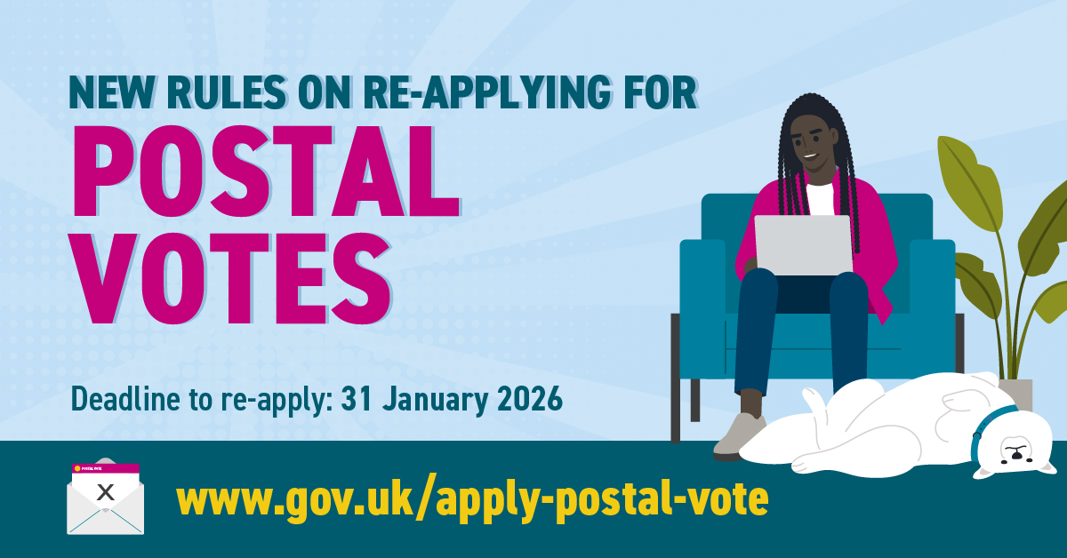 New legislation brought in as part of the Elections Act 2022 requires all postal vote applicants to undergo an identity check when applying for a postal vote.
Additionally, postal votes must now be renewed every three years.