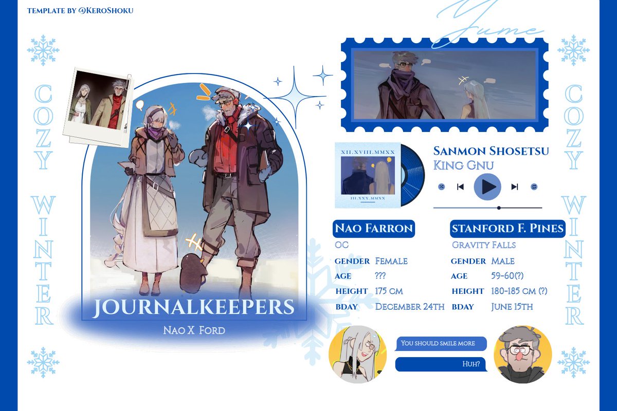 HoUChan404's tweet image. Get to know my yumeship!
Nao Farron × Stanford Pines (Gravity Falls OC × Canon)
aka: ❄️🪐 “The Observer and The Author” 🪐❄️ | "🖋🧭Journalkeepers"🧭🖋
more info about them will be added later—
#Yumeship #GravityFallsOC #StanfordPines #GravityFalls #Ocxcanon #Yumetwt