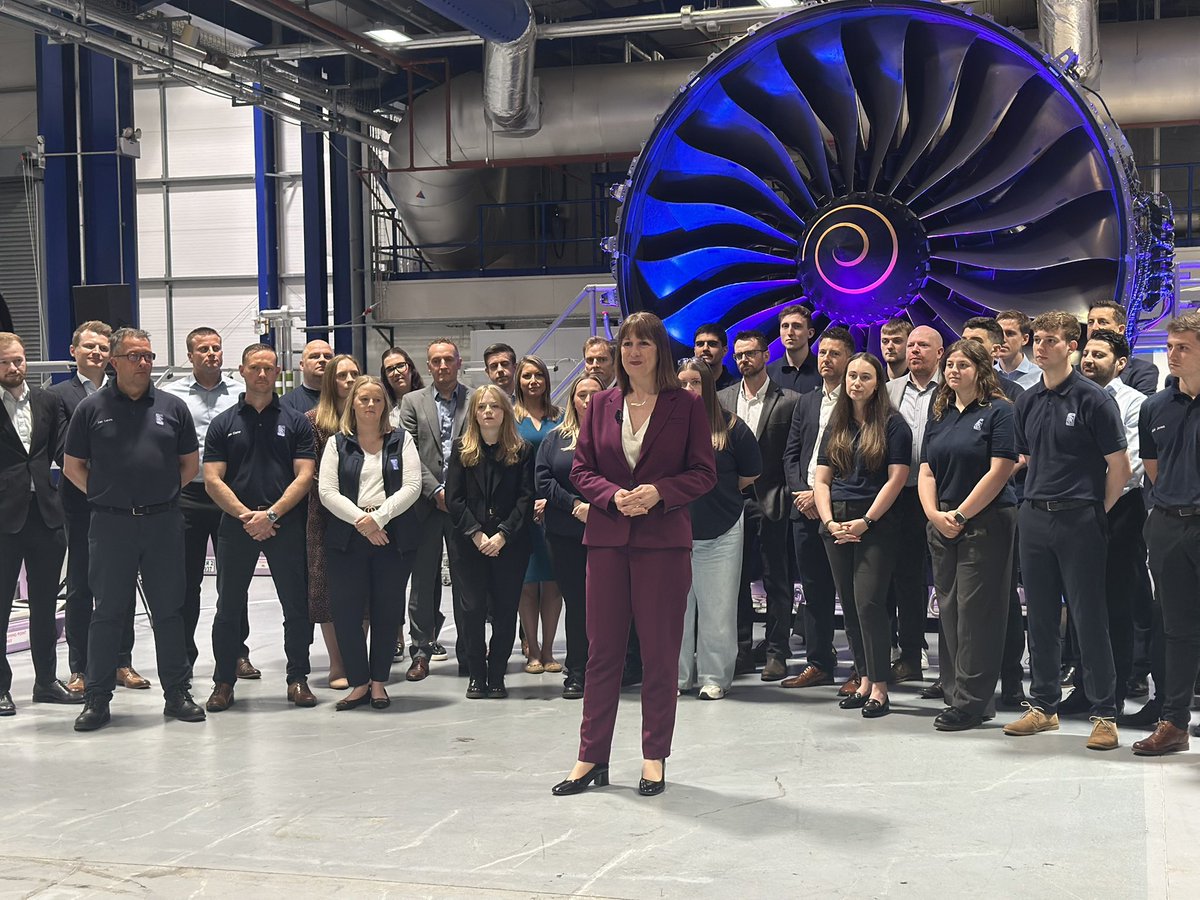 Chancellor returns to Rolls Royce factory where she launched Labour’s economic strategy at the election a year ago… she says of today’s growth figures “we are beginning to see our choices pay off”… “we are set to be the fastest growing economy in the G7 in the first 3 months”