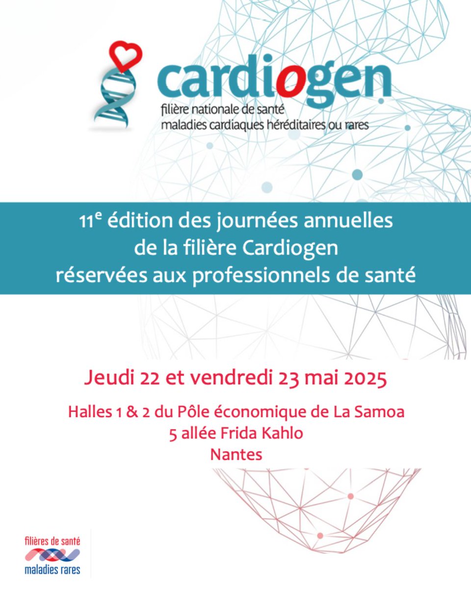 🌍 L’AFCA sera aux Journées #CARDIOGEN2025 à Nantes les 22 &amp; 23 mai !
Un événement dédié aux maladies cardiaques rares avec experts &amp; associations.

📍 Halles 1 &amp; 2, Pôle éco La Samoa
🔗 Infos : filiere-cardiogen.fr/les-journees-p…

#AFCA #Amylose #SantéCardiaque