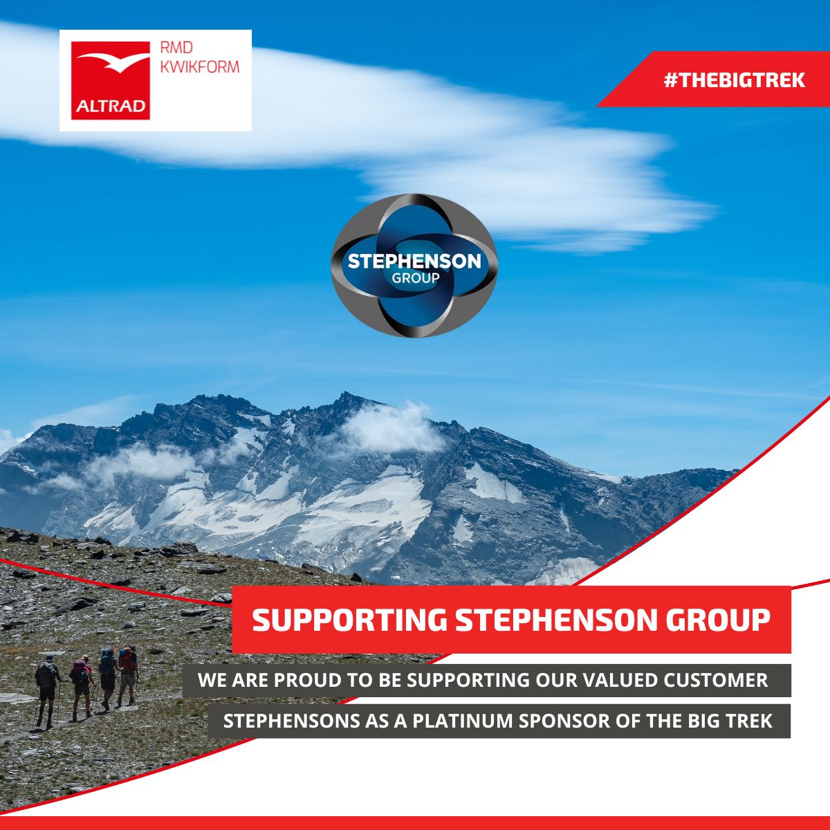 RMDKwikform's tweet image. Proud to support our customer Stephensons as a Platinum Sponsor of #TheBigTrek! 

Sarah Bloom &amp;amp; Zoe Hemsley are tackling #MonteParadiso to raise funds for 5 amazing charities. Good luck to the whole team!

🔗 Learn more: lnkd.in/eUj5-RX2

#Stephensons #AltradRMDKwikform