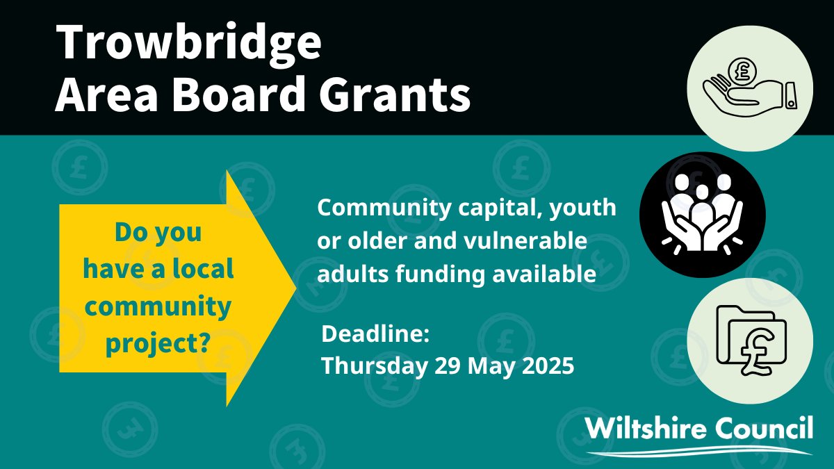 Trowbridge Area Board grant deadline is approaching!

If your organisation needs funding support for an upcoming project, get your grant application in by Thursday 29th May 2025.

More info 👉 orlo.uk/Area_Board_Gra…