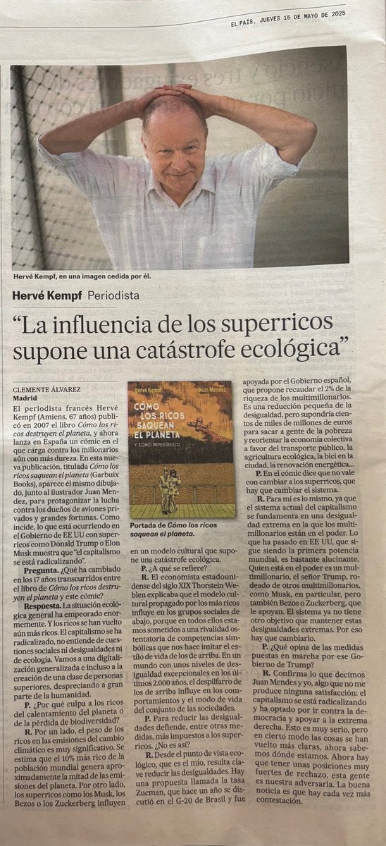 Montserrat Terrones (@mterronova) on Twitter photo Qué bien empezar el día con la entrevista que <a href="/el_pais/">EL PAÍS</a> le ha hecho a <a href="/KEMPFHERVE/">Hervé Kempf</a> con motivo de la publicación de “Cómo los ricos saquean el planeta” en <a href="/GarbuixBooks/">GarbuixBooks</a>. 🌍💚 Qué bien empezar el día con la entrevista que <a href="/el_pais/">EL PAÍS</a> le ha hecho a <a href="/KEMPFHERVE/">Hervé Kempf</a> con motivo de la publicación de “Cómo los ricos saquean el planeta” en <a href="/GarbuixBooks/">GarbuixBooks</a>. 🌍💚