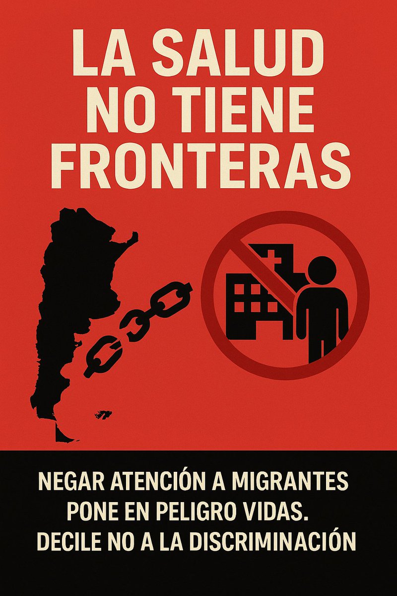 enlaredimpacto's tweet photo. "La salud no tiene fronteras. ¡Derechos para todos!"
"Cientos de vidas en riesgo si se niega el acceso a la salud a migrantes."
"Decile NO a la discriminación. Exijamos un país justo y humano." #ReformaMigratoria #DerechosArgentina 
#SaludSinFronteras #DerechosHumanos https://t.co/scNFkOCAMn