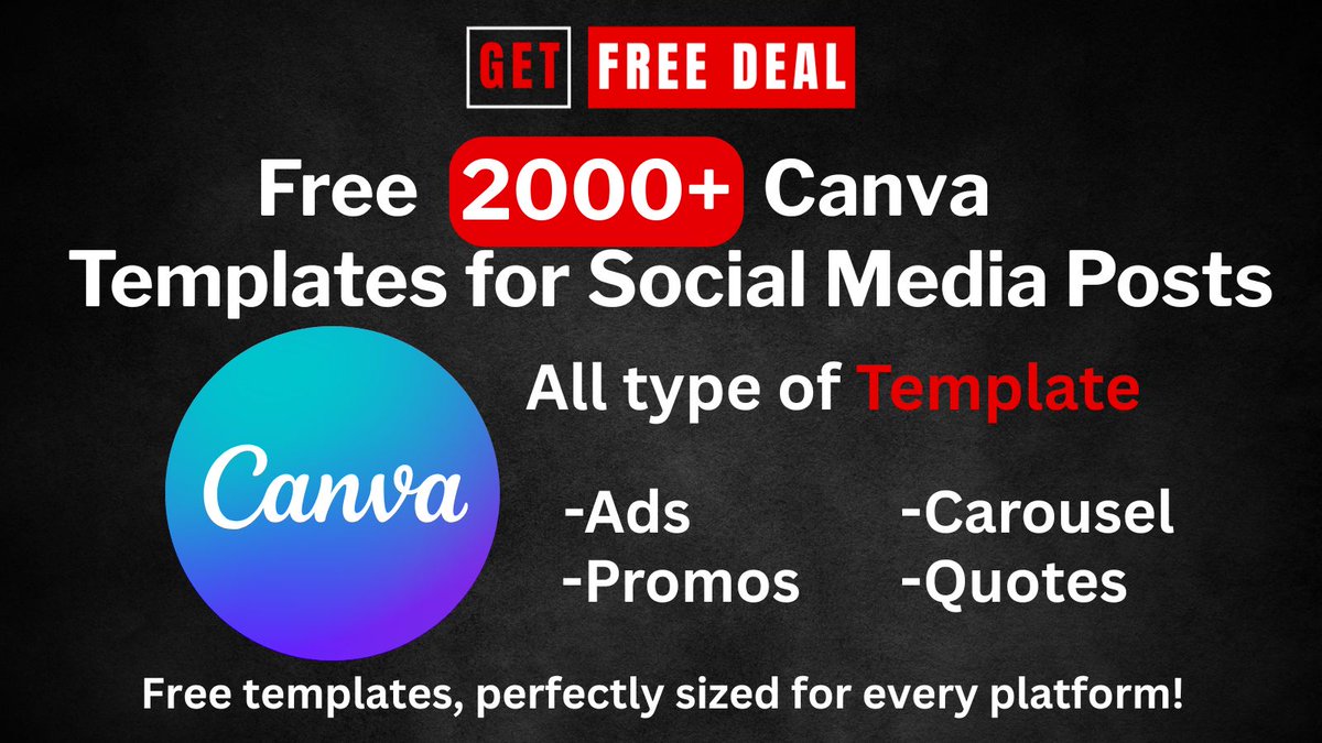 GetFreeDeal1's tweet photo. 🚀 Grab 2000+ FREE Canva Templates for Social Media!
 🎯 Ads, Carousels, Promos, Quotes &amp; More
 🎨 Ready-to-use, platform-optimized
 📥 Download FREE at Get Free Deal

https://t.co/qmgMhFar3k

 #CanvaTemplates #ContentCreation #MarketingTools #Freebies https://t.co/BnB5RSatzY