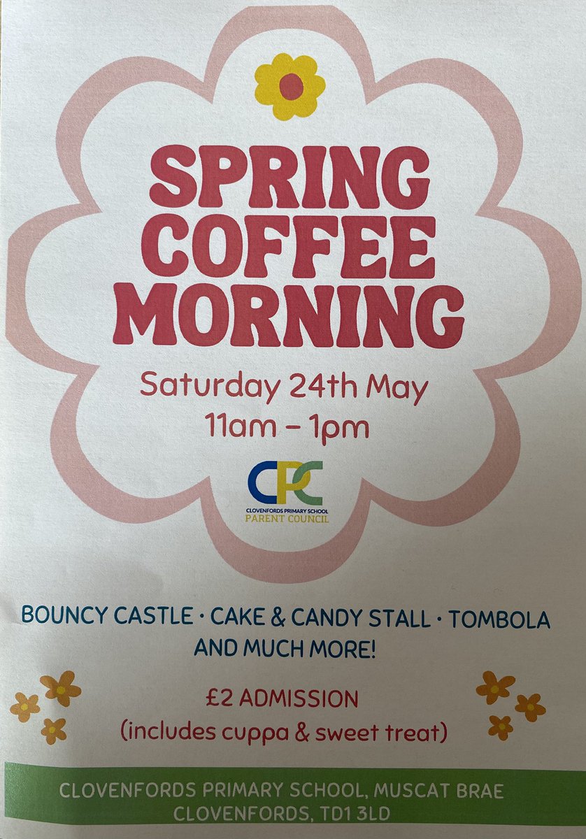 Clovenfords Primary School (@clovenfords_ps) on Twitter photo Come along and support our wonderful school next Saturday 24th May as we host a Spring Coffee Morning. You can enjoy a cuppa and a sweet treat as well as the Tombola and Cake and Candy stalls etc. See you there! <a href="/SBCEducation1/">SBC Education</a> Come along and support our wonderful school next Saturday 24th May as we host a Spring Coffee Morning. You can enjoy a cuppa and a sweet treat as well as the Tombola and Cake and Candy stalls etc. See you there! <a href="/SBCEducation1/">SBC Education</a>