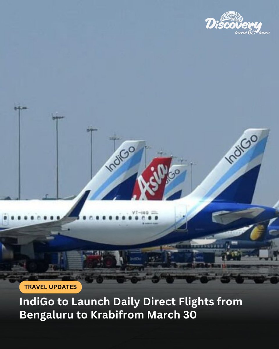 MotiMustafa's tweet photo. IndiGo starts daily direct flights from BLR to Krabi from Mar 30! Book your Thailand trip now with Discovery Travel and Tours! 🌴✈️
 #TravelNews #Krabi #Thailand #DiscoveryTravelAndTours #IndiGo #BangaloreToKrabi #NewRoute https://t.co/fL9eAXNdE5