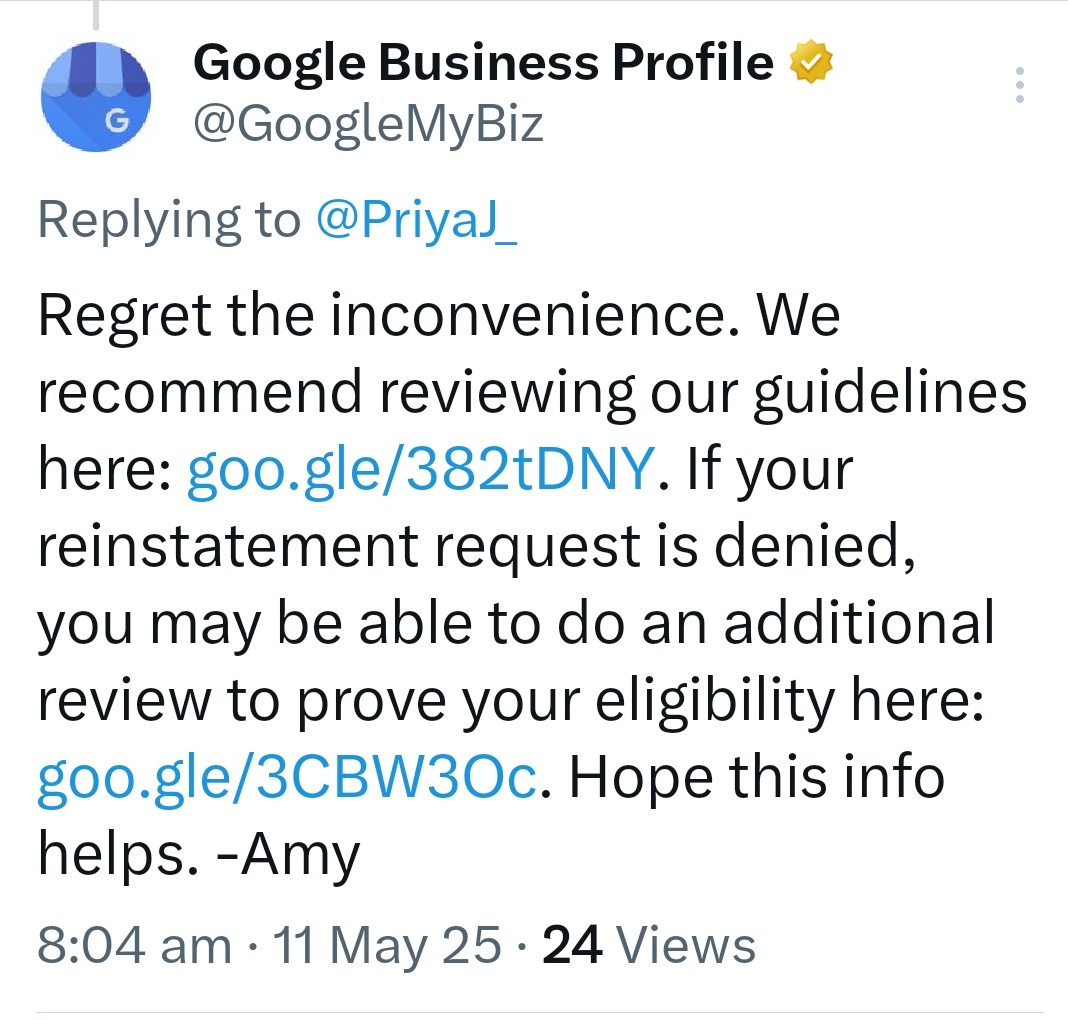 PriyaJ_'s tweet photo. @GoogleMyBiz Here I am sharing some screenshots with you to check out, it is from the team only and they are recents so I am hoping to resolve the issue!! Not just to check the appeal status on the shared links. https://t.co/CyjPP0fZtF