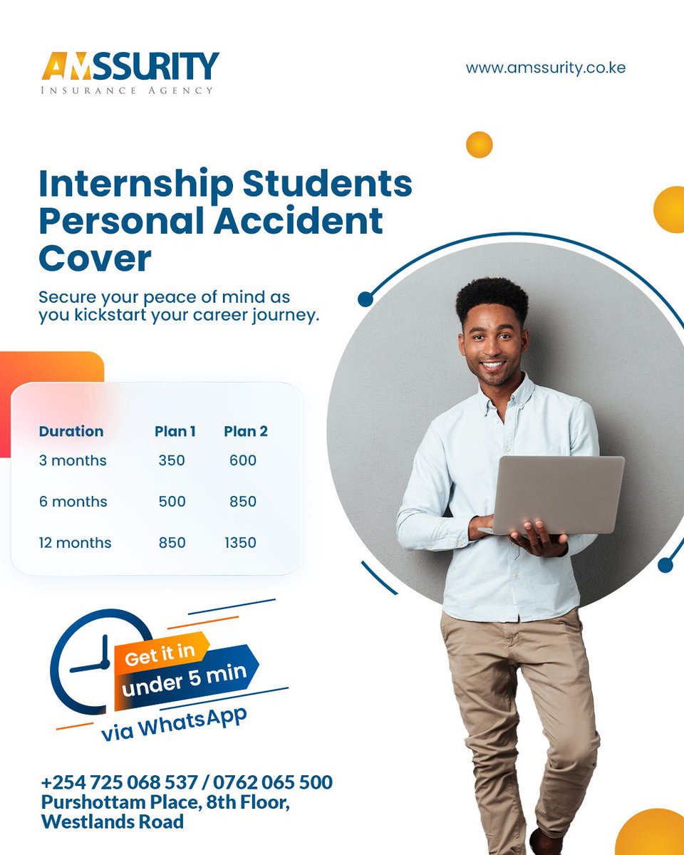 Students, are going for internship and need a personal accident covers <a href="/amssurity/">Amssurity_Insurance</a> got you covered. 
Get your PA cover in 5 minutes in WhatsApp. 

📝❌No paperwork

#insurance made easy