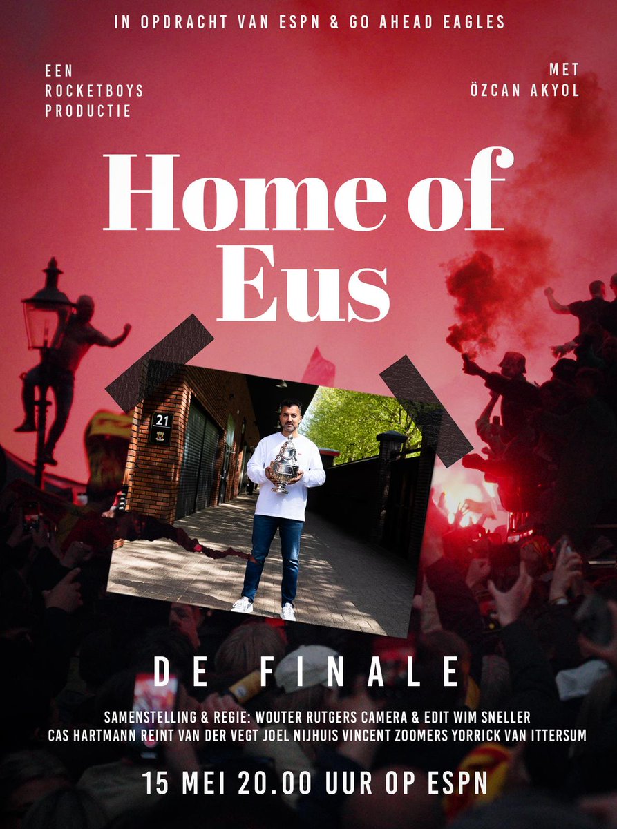 Jaa. Vanavond onze documentaire over de bekerwinst van Go Ahead Eagles. Met allerlei beelden en gesprekken die jullie nog niet zagen. Het is echt prachtig geworden dankzij een topteam. Voor iedereen die van voetbal en toewijding houdt. #homeofeus