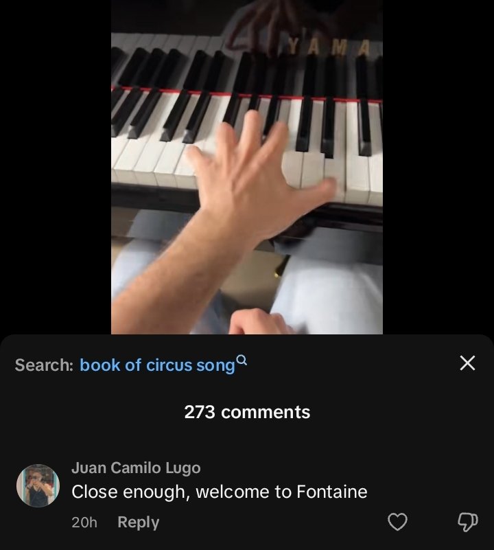 dev_il1sh's tweet photo. the person in the video is playing the book of circus OST... the comments make me lose my sanity.. SHUT UP ABT YOUR FONTAINE💔💔 (idk if it sounds similar tho.. i dont play genshin anymore..) https://t.co/DEtZ622DgC
