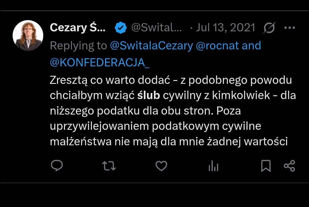 Kujon_kun's tweet photo. @SwitalaCezary Przecież ty bieżesz ślub z "kimkolwiek" dla niższych podatków https://t.co/PqMj2xOsbs