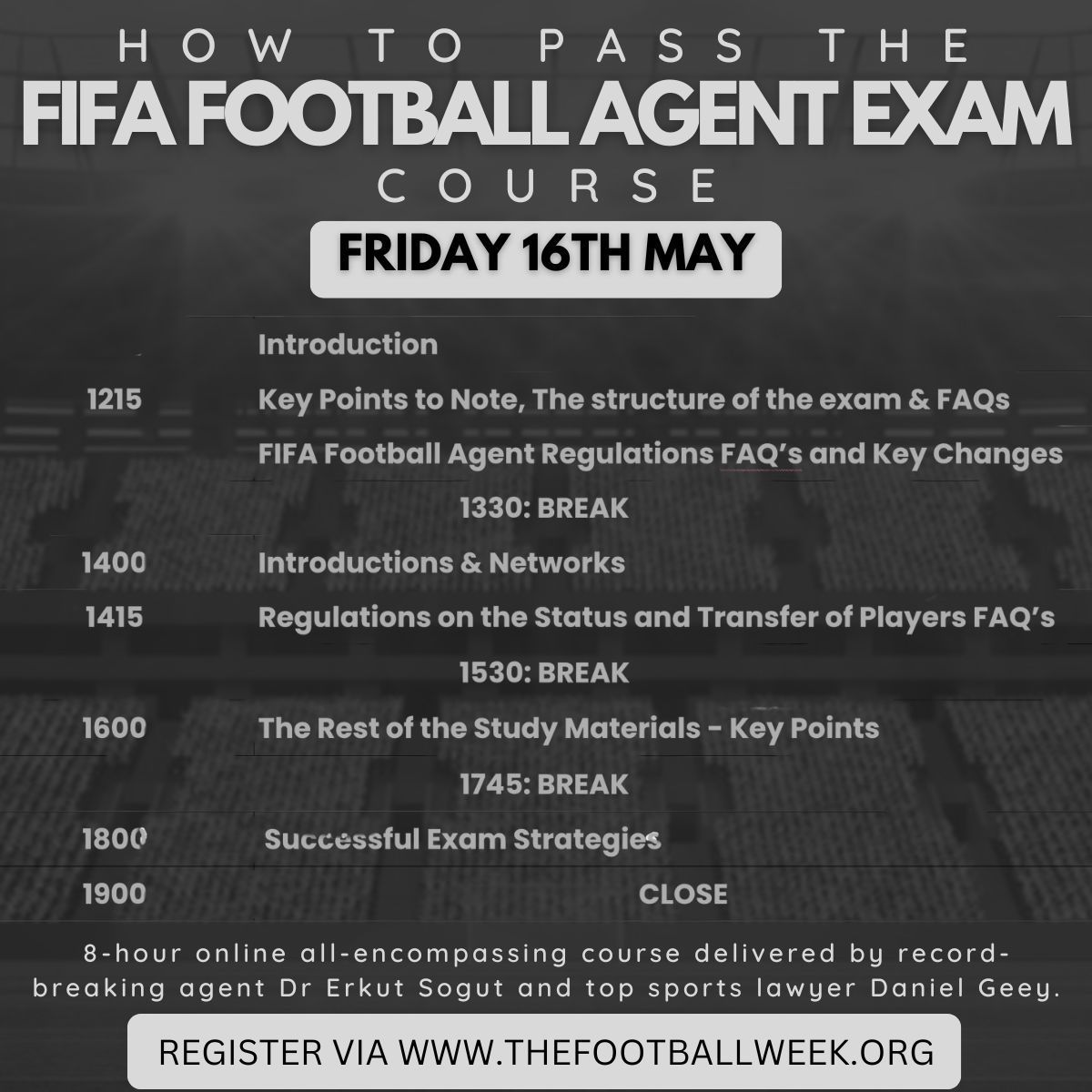 🚨 ONE DAY TO GO 🚨 

Very much looking forward to tomorrow's How to Pass the FIFA Football Agent Exam with Dr. Erkut Sogut LL.M.!

You can sign up for the preparation course here: thefootballweek.com/category/artic…
