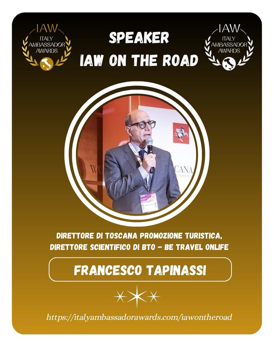 Ospite di #BTO2025 la 4ª edizione degli Italy Ambassador Awards.

Il direttore scientifico di BTO, Francesco Tapinassi, parteciperà, il 21 maggio a Milano, alla prima tappa della conferenza stampa itinerante "IAW On the Road.

Prenotazione il tuo posto su: italyambassadorawards.com/iawontheroad
