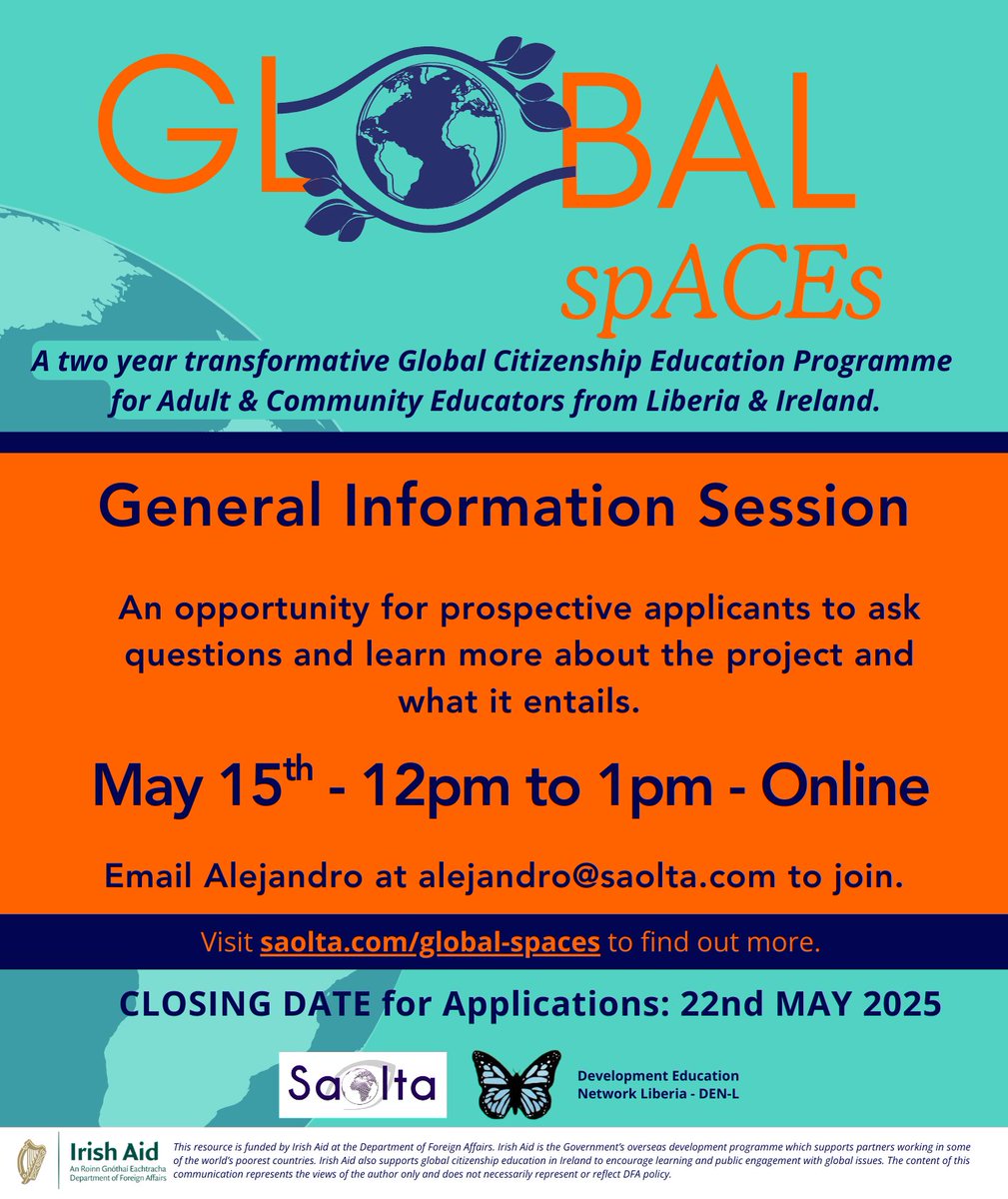 Saolta (@saoltaed) on Twitter photo ๐JOIN US TODAY AT the Global spACEs General Information Session to learn more about a transformative 2-year programme connecting educators across Liberia and Ireland and have all your questions answered! ๐ฑ๐ท ๐ฎ๐ช
๐
TODAY
๐ 12pmโ1pm (Online)
๐ง Email alejandro@saolta.com to ๐JOIN US TODAY AT the Global spACEs General Information Session to learn more about a transformative 2-year programme connecting educators across Liberia and Ireland and have all your questions answered! ๐ฑ๐ท ๐ฎ๐ช
๐
TODAY
๐ 12pmโ1pm (Online)
๐ง Email alejandro@saolta.com to
