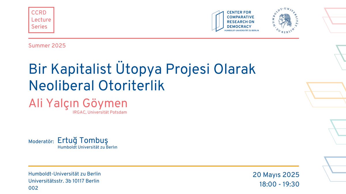 Center for Comparative Research on Democracy (@ccrd_huberlin) on Twitter photo CCRD Konuşmalarının ikincisi Mayıs 20 Salı günü Humboldt Uni. Berlin'de. Ali Yalçın Göymen'i <a href="/indicibilis/">ali yalçın göymen</a> dinlemek için bekleriz... CCRD Konuşmalarının ikincisi Mayıs 20 Salı günü Humboldt Uni. Berlin'de. Ali Yalçın Göymen'i <a href="/indicibilis/">ali yalçın göymen</a> dinlemek için bekleriz...
