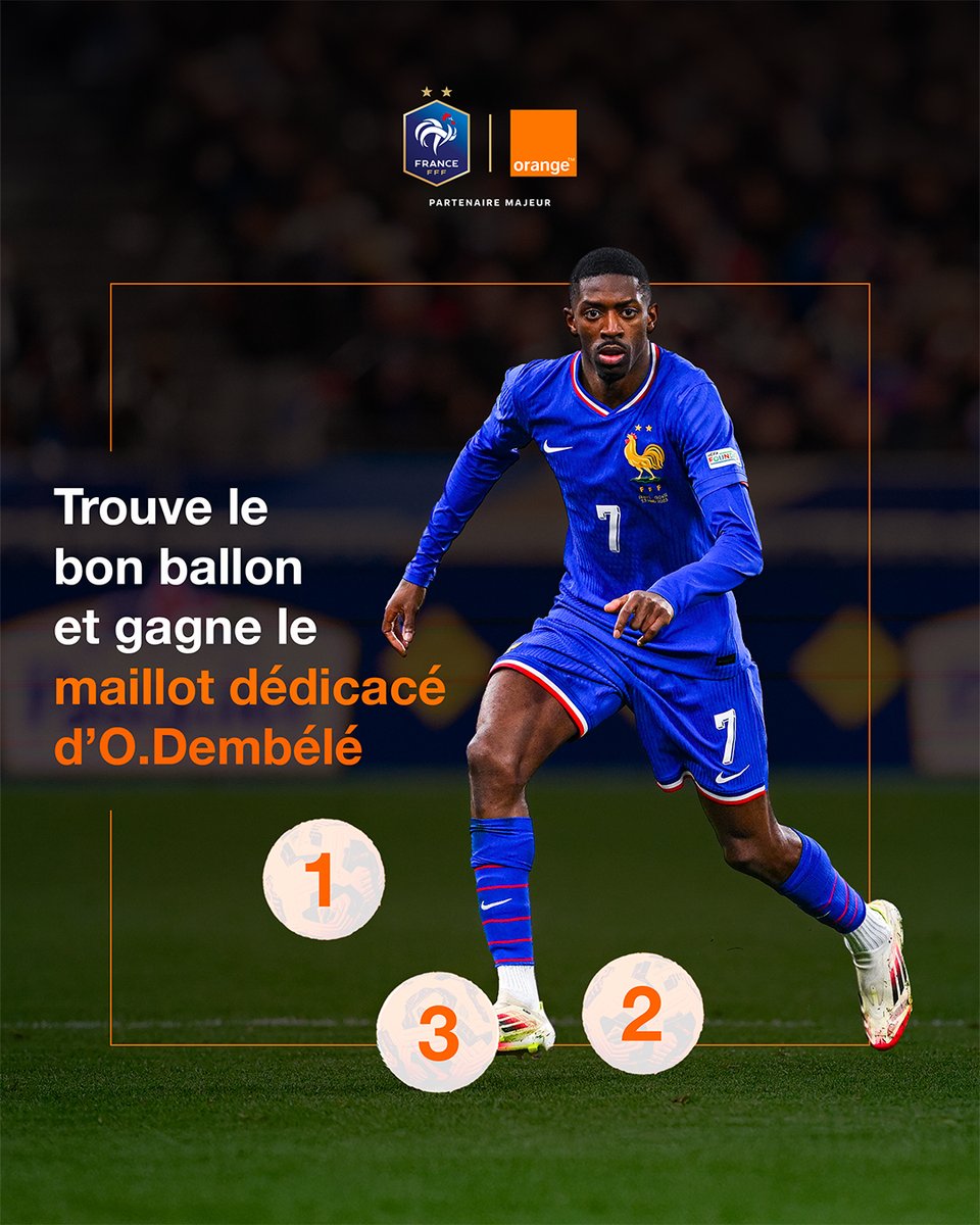 Team Orange Football (@teamorangefoot) on Twitter photo 🎂 À l'occasion de son anniversaire, <a href="/dembouz/">Ousmane Dembélé</a> t'offre son maillot des Bleus dédicacés.
Pour tenter de le remporter :
👉 Follow <a href="/TeamOrangeFoot/">Team Orange Football</a>
🧡 Like le post
💬 Commente le bon ballon (1, 2 ou 3) juste en dessous ! 🎂 À l'occasion de son anniversaire, <a href="/dembouz/">Ousmane Dembélé</a> t'offre son maillot des Bleus dédicacés.
Pour tenter de le remporter :
👉 Follow <a href="/TeamOrangeFoot/">Team Orange Football</a>
🧡 Like le post
💬 Commente le bon ballon (1, 2 ou 3) juste en dessous !