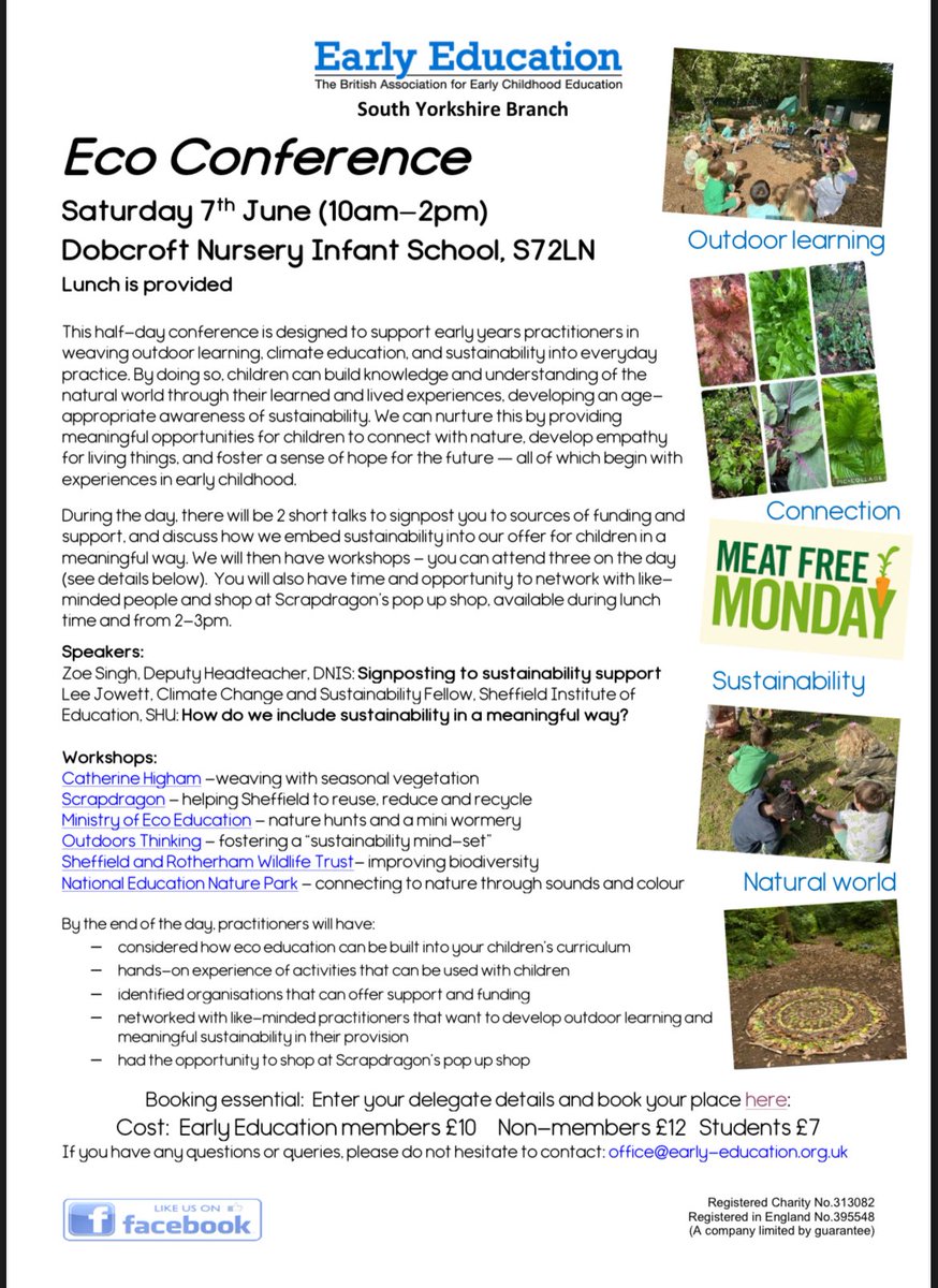 Early years Eco conference, Sheffield - £12 - Sat 7th June, 10-2pm. Contact me for further info!