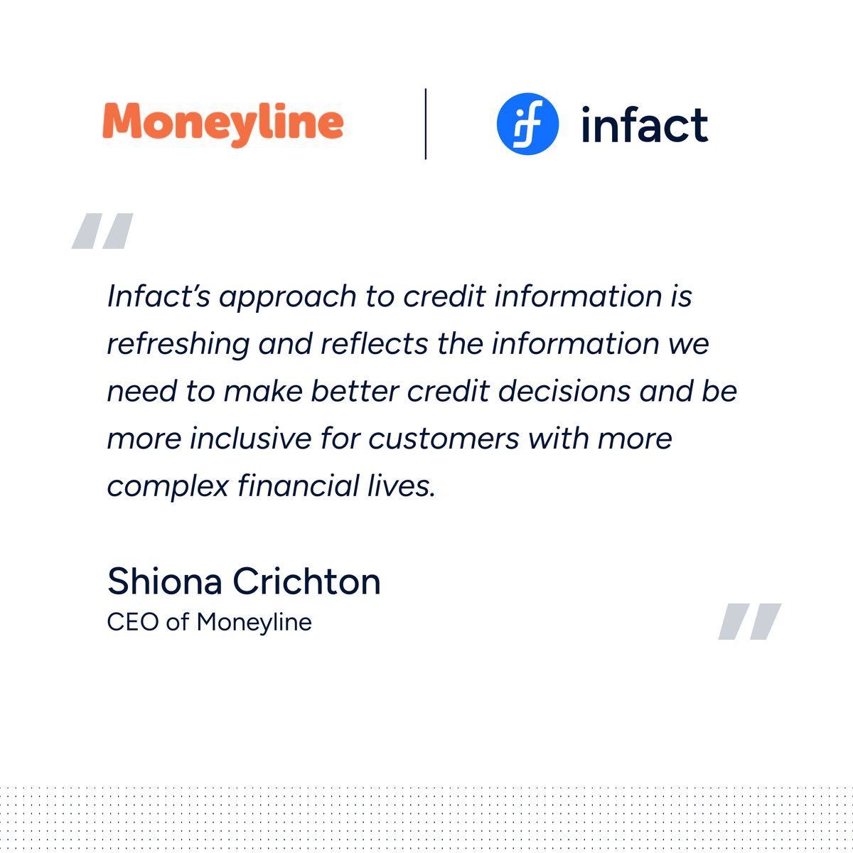 moneyline_uk's tweet photo. We’re proud to be working with #Infact as part of The Inclusive Lending Charter. By using real-time credit data, we can make better lending decisions and help more people who are often left out by mainstream credit. #InclusiveLending #FinancialInclusion #Partnership https://t.co/yR1RknVQcX
