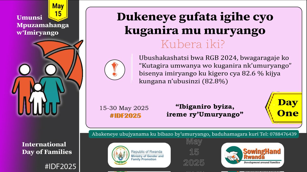 SowingHandRW's tweet photo. Mu rwego rwo kwizihiza #IDF2025 twatangije gahunda y'Ubujyanama ku bibazo by'umuryango. Abatugana bazi aho dukorera cg bagahamagara Tel: 0788476439 
@Nduba_Sector @RwandaGender @UN_Women @UNFPARwanda @Gasabo_District @rwamrec @ENERGY888FM @izubaradio_tv https://t.co/ODse5YfyLL