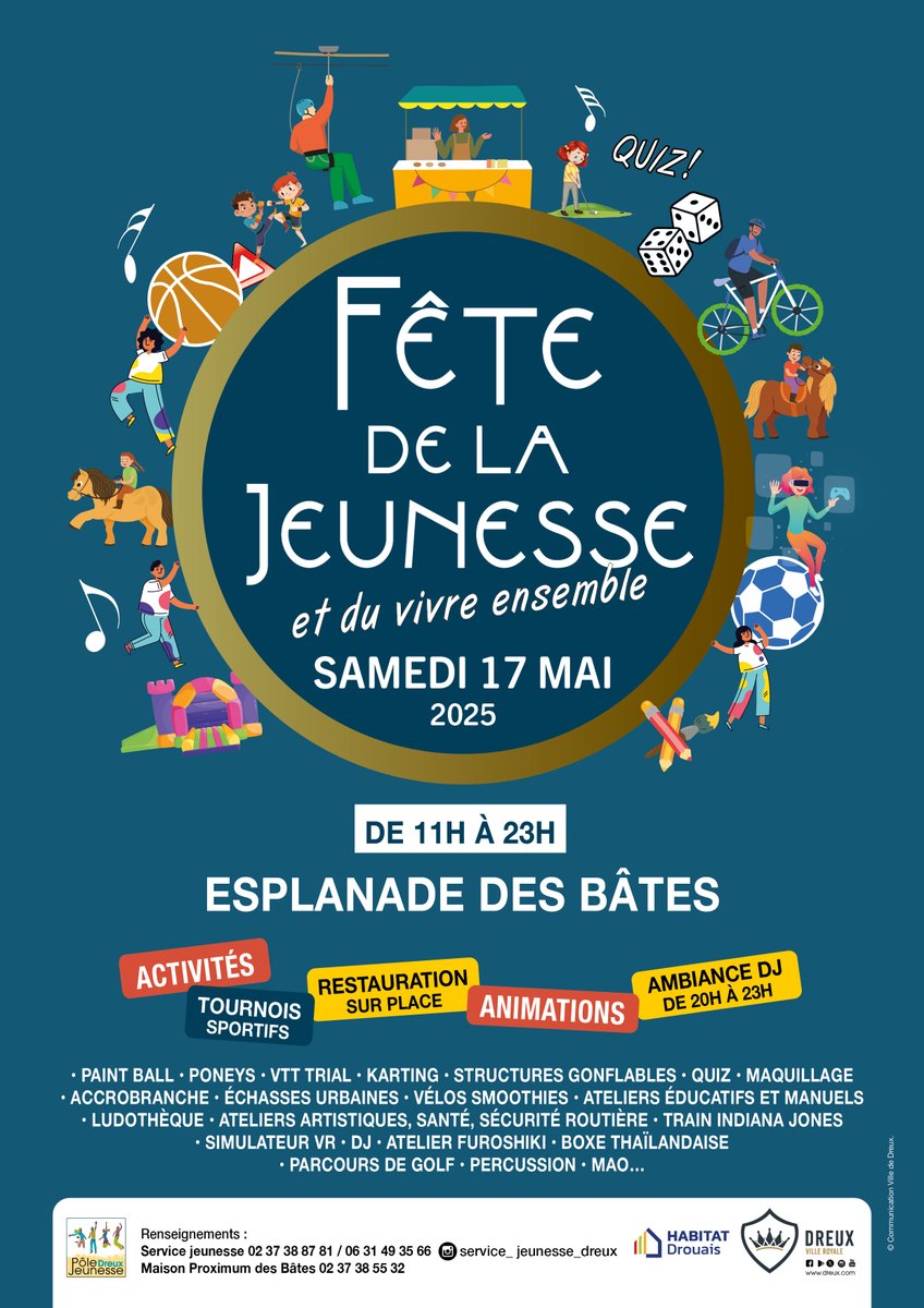 Ne manquez pas la Fête de la Jeunesse et du vivre ensemble sur l’Esplanade des Bâtes ! Activités sportives, ateliers créatifs, animations en plein air… un moment convivial à partager en famille ou entre amis.
Ambiance DJ en soirée pour prolonger la fête !
📅Samedi 17 mai–11h-23h