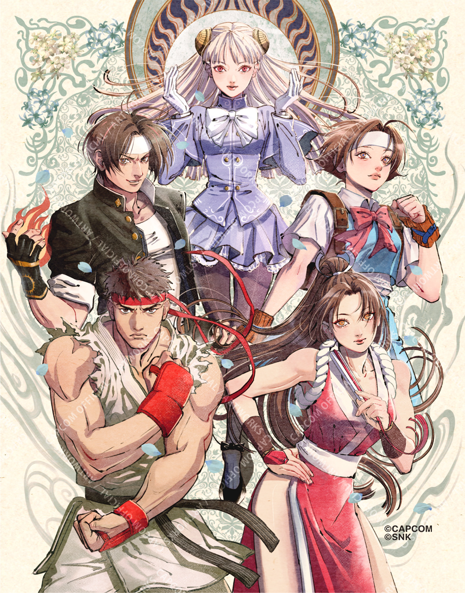 CAPCOM_AWT's tweet image. 本日の一枚。
CAPCOMとSNK、それぞれのキャラクターの魅力を意識しつつ、明るい印象にまとめました。配置にもこだわりましたので、パッケージの反対側の面とも比較して楽しんでいただけると嬉しいです。(ヒナナナ)
#カプコンアートワーク #ファイコレ2 #CAPCOM #ARTWORK
capcom-games.com/cfc2/ja-jp/