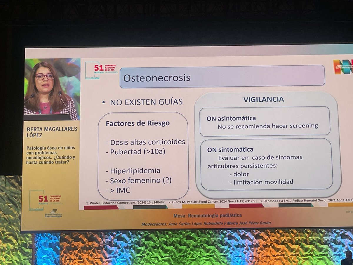 La Dra Berta Magallares nos habla de la patología ósea en paciente pediatrico oncologico. Empezando por la osteonecrosis asociada más frecuentemente en los linfomas o LLA <a href="/SEReumatologia/">Soc.Esp.Reumatología</a> <a href="/SERPE_ReuPed/">SERPE</a> #SER2025