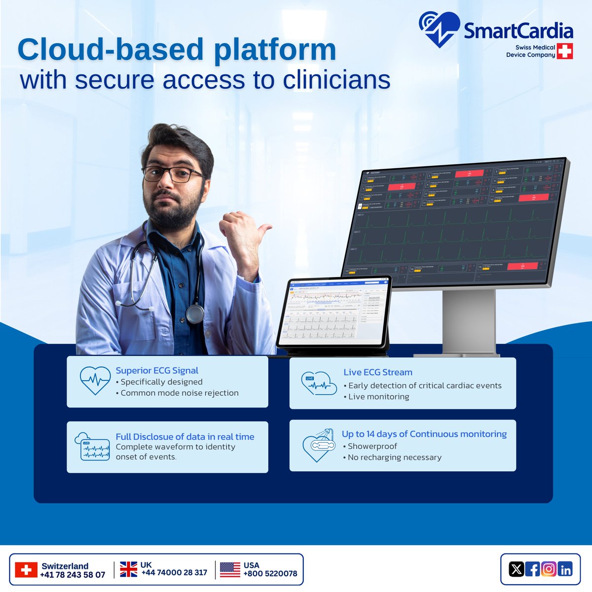 "Access your patient’s cardiac data in real time—directly from your phone or workstation, anytime, anywhere."
🔗 Learn more at smartcardia.com
#SmartCardia #HeartMonitoring #RemoteCare #MedicalAI #CloudHealthcare #CardiologyTools #ecgpatch #clinicians