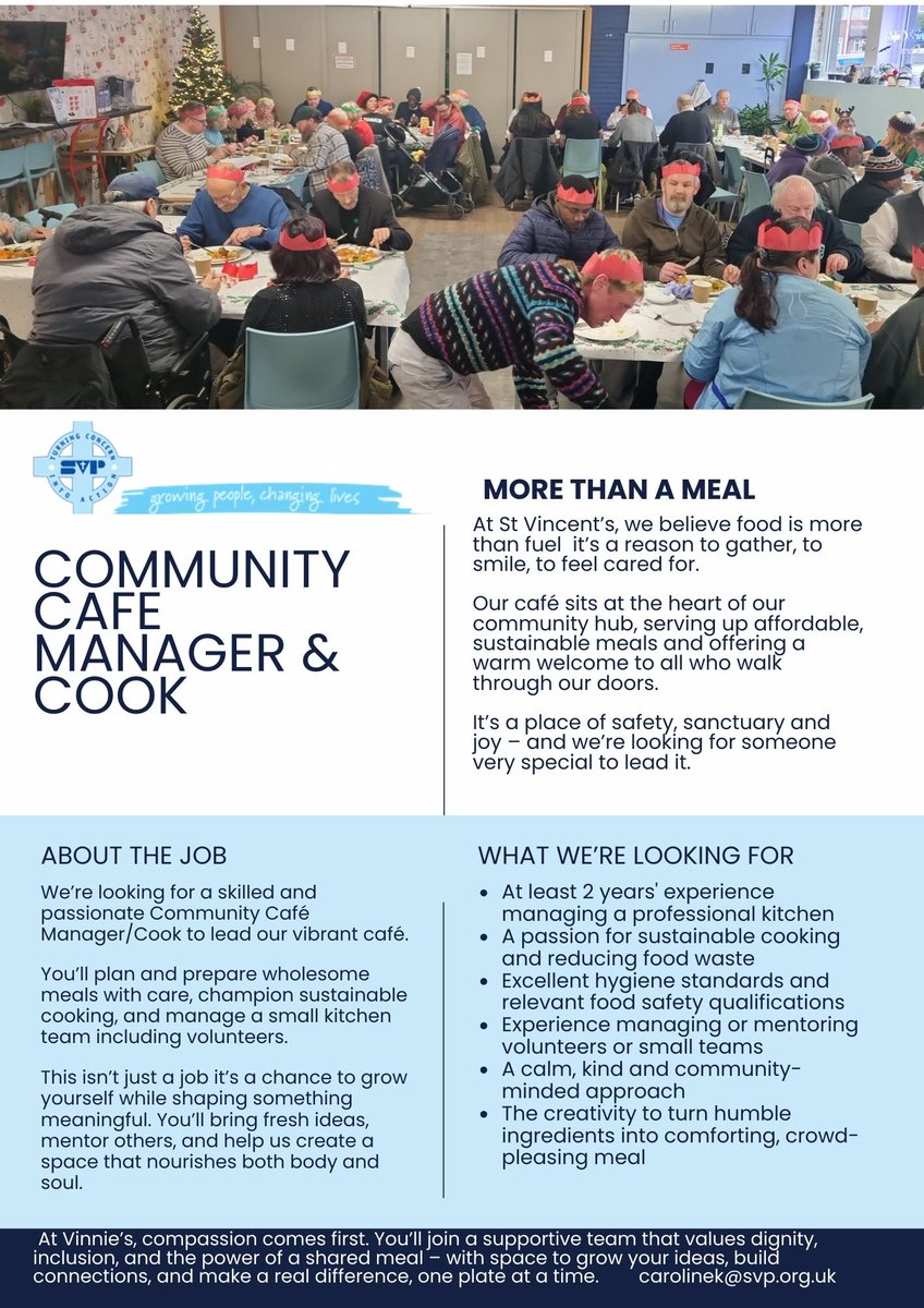Big news! After 8 years, Dermot is moving on. We’ll miss him! Now, we’re looking for a new Community Café Manager &amp; Cook. Think you’ve got what it takes? Apply here: [link] Cheers to new adventures! ☕️✨