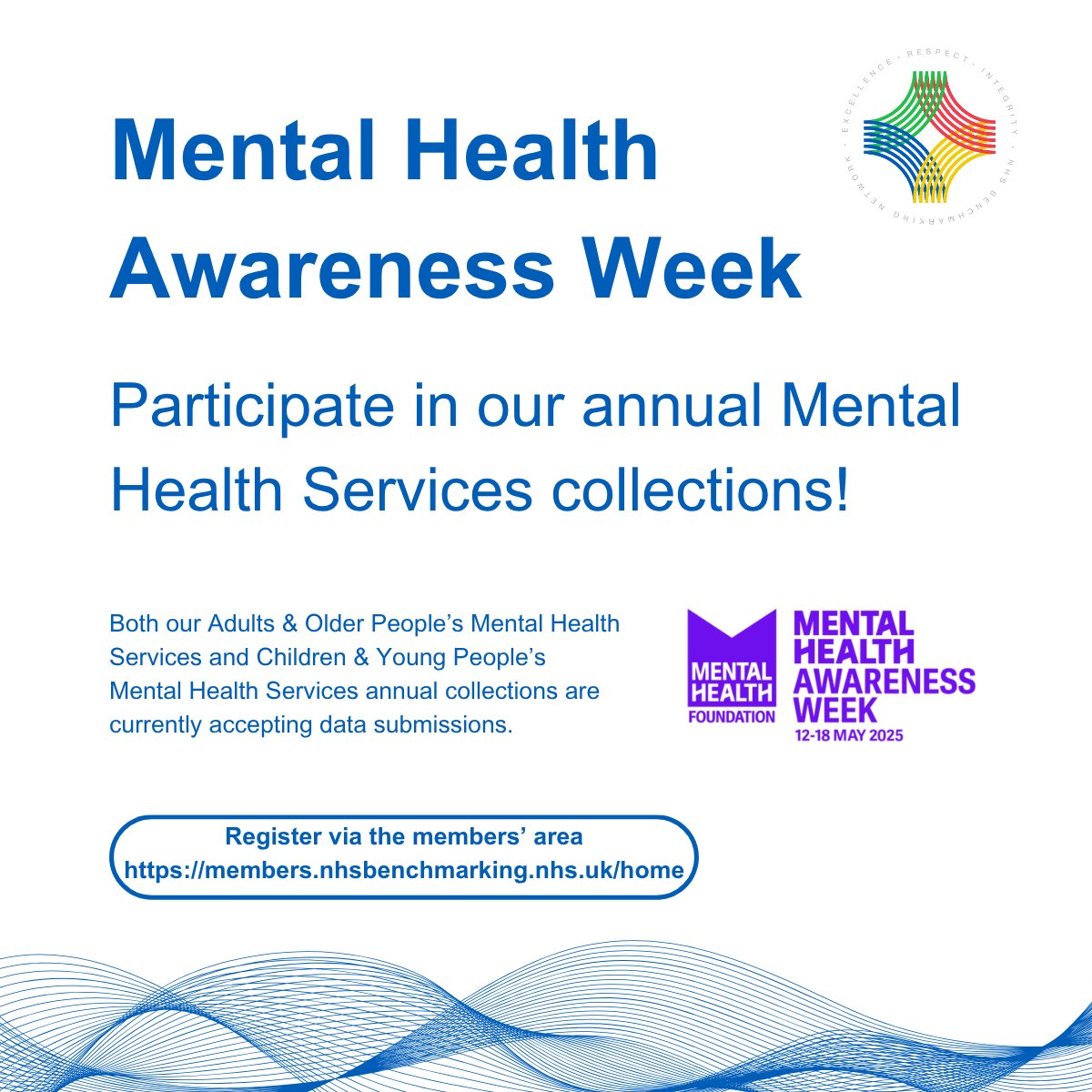🧠 Mental Health Awareness Week! 

Both our Adults &amp; Older People's Mental Health Services and Children &amp; Young People's Mental Health Services annual collections are currently accepting data submissions.

🔗 Register via the members' area bit.ly/4bFrHaH

#mentalhealth