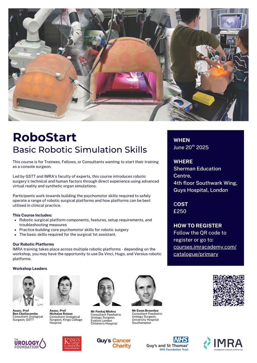Ben Challacombe (@benchallacombe) on Twitter photo Want to learn about & use all the available robotic systems in the UK on one course?
Announcing our 5th ROBOstart course <a href="/GuysUrology/">Guy's Urology News</a> supported by <a href="/IntuitiveSurg/">Intuitive</a> <a href="/TouchSurgery/">Medtronic Digital Surgery</a> <a href="/CMRSurgical/">CMR Surgical</a> <a href="/Proximie/">Proximie</a> <a href="/IMRASurgical/">IMRA Surgical - also on Bluesky</a> Want to learn about & use all the available robotic systems in the UK on one course?
Announcing our 5th ROBOstart course <a href="/GuysUrology/">Guy's Urology News</a> supported by <a href="/IntuitiveSurg/">Intuitive</a> <a href="/TouchSurgery/">Medtronic Digital Surgery</a> <a href="/CMRSurgical/">CMR Surgical</a> <a href="/Proximie/">Proximie</a> <a href="/IMRASurgical/">IMRA Surgical - also on Bluesky</a>