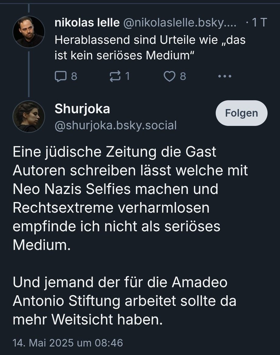 Zoe Fox ♄⛧🦊 (Leah40K) (@tinkerbellsway) on Twitter photo Liebe <a href="/AmadeuAntonio/">Amadeu Antonio Stiftung</a>
Bis heute gibt es keine Distanzierung von euch zur umstrittenen, antisemitischen Streamerin @shurjoka, die ihr finanziert habt.
Jetzt greift sie die <a href="/JuedischeOnline/">Jüdische Allgemeine</a> und einen eurer Mitarbeiter an.
Wie steht ihr dazu? Kommt noch eine Distanzierung?
#shurjoka Liebe <a href="/AmadeuAntonio/">Amadeu Antonio Stiftung</a>
Bis heute gibt es keine Distanzierung von euch zur umstrittenen, antisemitischen Streamerin @shurjoka, die ihr finanziert habt.
Jetzt greift sie die <a href="/JuedischeOnline/">Jüdische Allgemeine</a> und einen eurer Mitarbeiter an.
Wie steht ihr dazu? Kommt noch eine Distanzierung?
#shurjoka