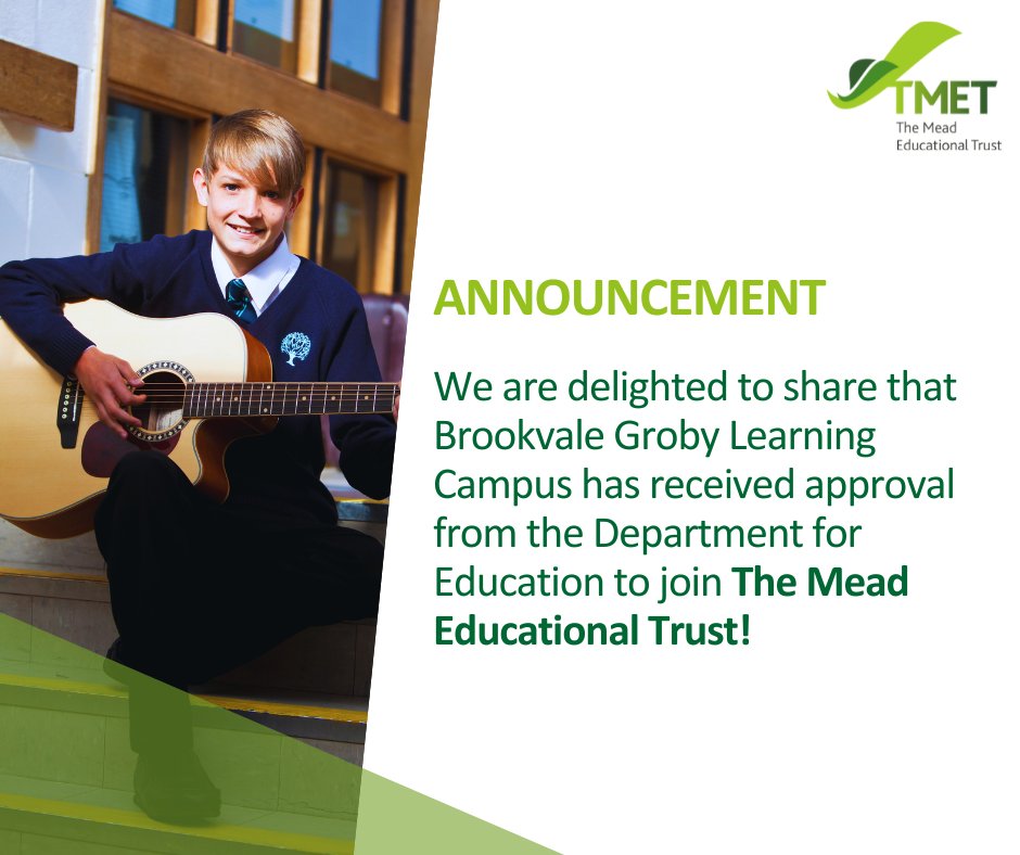 The Mead Educational Trust (@tmetrust) on Twitter photo 𝐀𝐧𝐧𝐨𝐮𝐧𝐜𝐞𝐦𝐞𝐧𝐭
We are delighted to announce that <a href="/BrookvaleGroby/">Brookvale Groby</a> will be joining our Trust, following DfE approval.
We are now working together on the next steps and look forward to officially welcoming them to the Mead community in September. 𝐀𝐧𝐧𝐨𝐮𝐧𝐜𝐞𝐦𝐞𝐧𝐭
We are delighted to announce that <a href="/BrookvaleGroby/">Brookvale Groby</a> will be joining our Trust, following DfE approval.
We are now working together on the next steps and look forward to officially welcoming them to the Mead community in September.