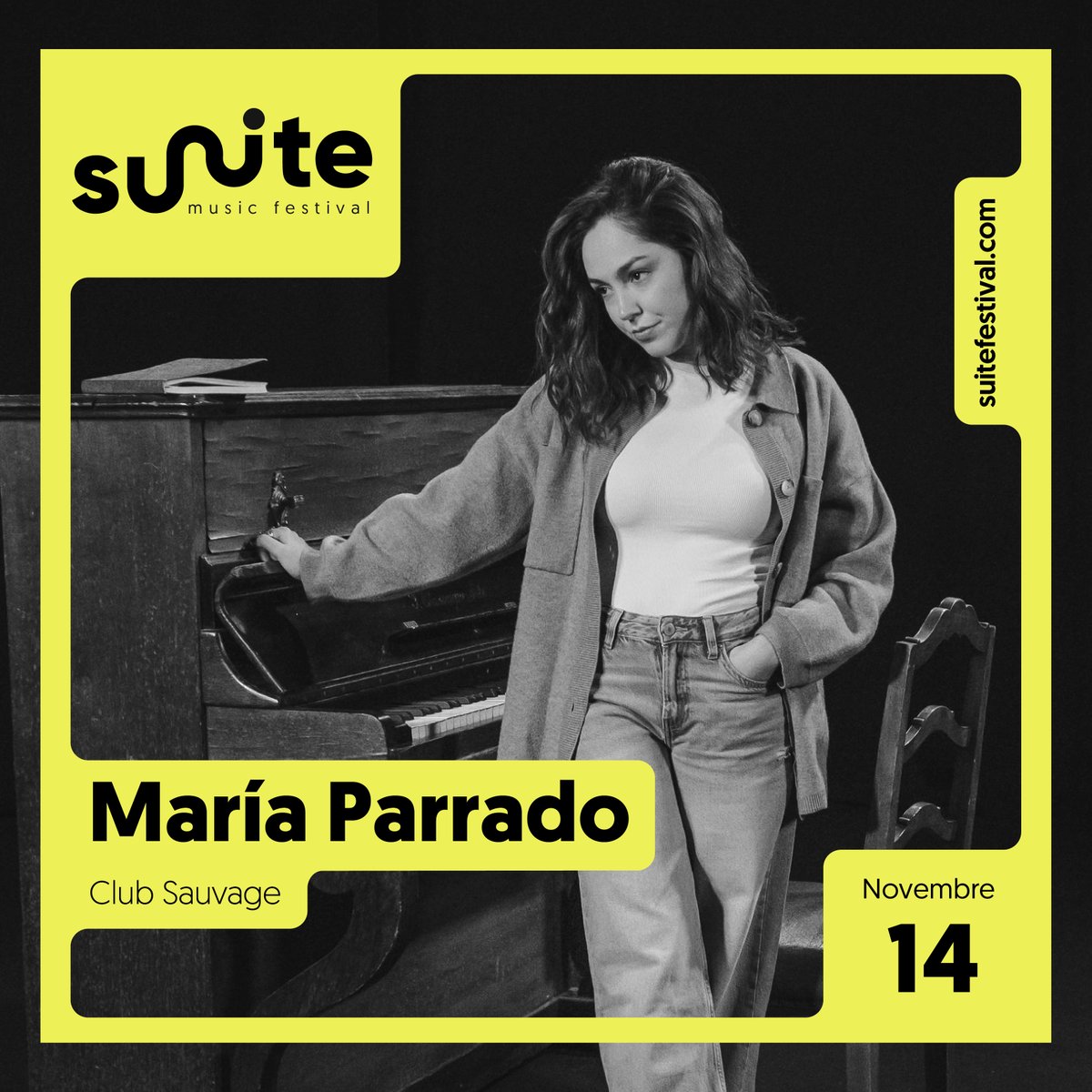 Maria Parrado actuarà el pròxim 14 de novembre al Club Sauvage de Barcelona! 

Amb una veu inconfusible i èxits com ‘Un Milagro’ i ‘No creo nada’, continua conquerint escenaris.

Després de llançar un EP íntim el 2024, aquest 2025 presenta nova música.

🎟️ suitefestival.com