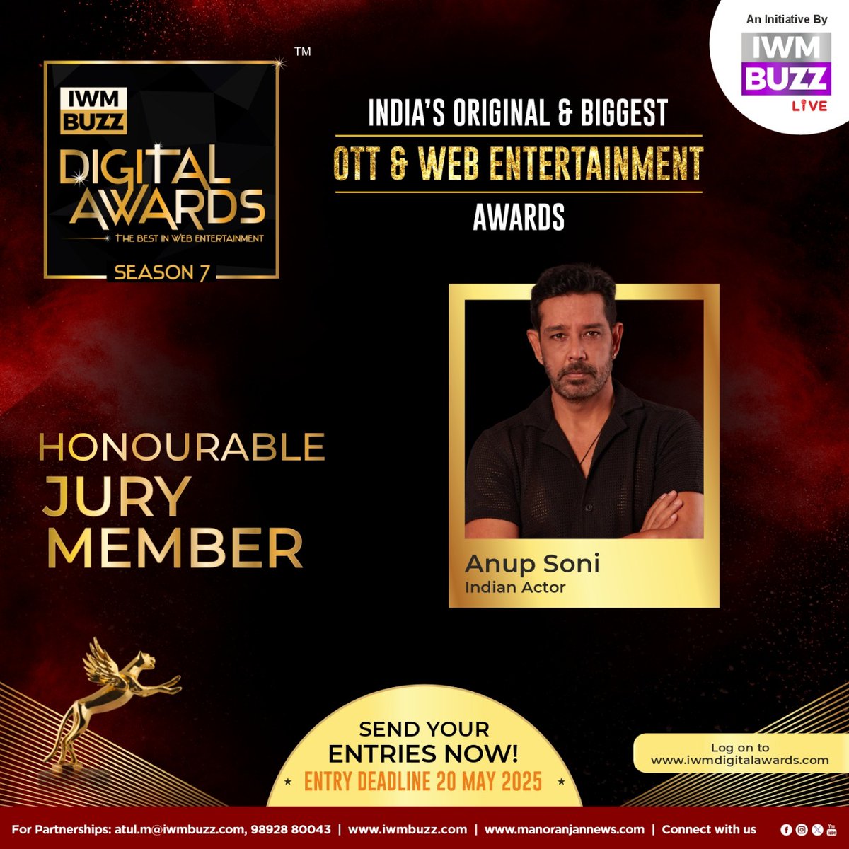 Welcoming  #AnupSoni As Honourable Jury Member At IWMBuzz Digital Awards Season 7, India's Original &amp; Biggest OTT and Web Entertainment Awards

Send entries now: log on to: iwmdigitalawards.com 

Last Date Of Submission: 20 May 2025 

#iwmbuzzdigitalawards #digitalawards