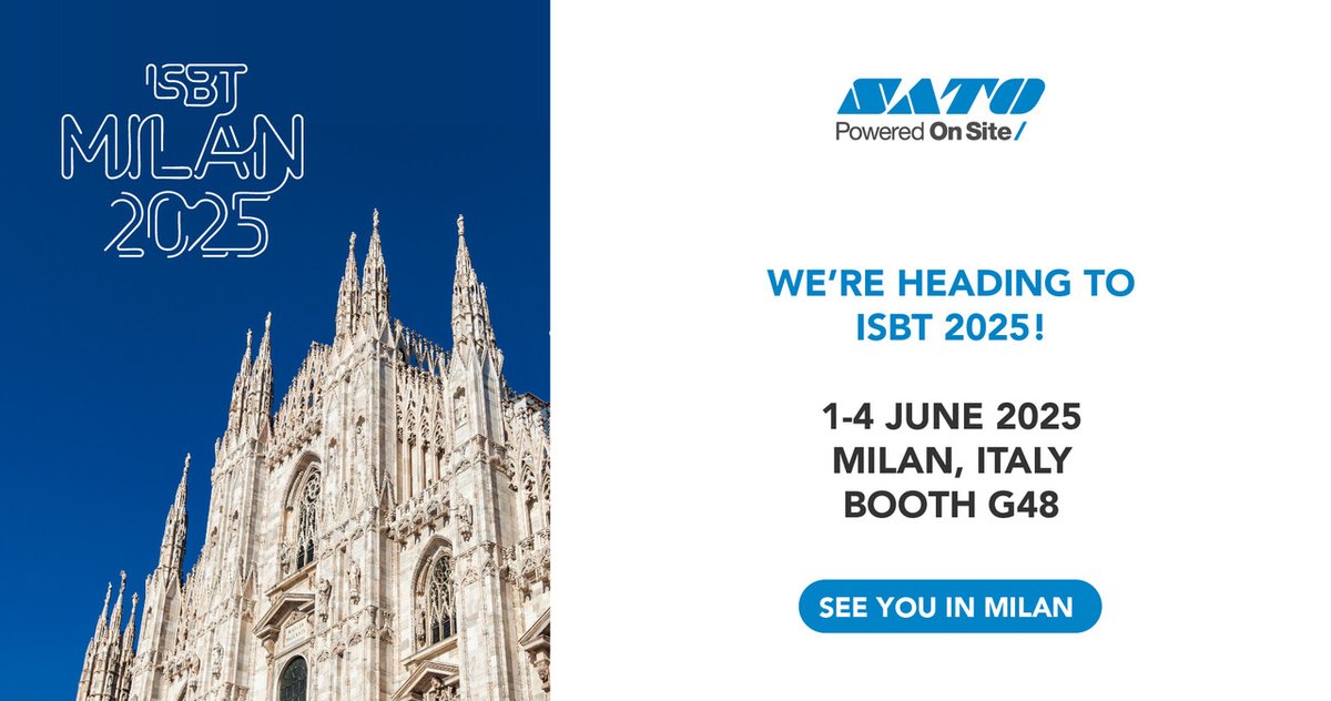We’re heading to ISBT 2025 in Milan!
Visit SATO Europe at Booth G48 from 1–4 June to experience advanced PJM RFID solutions in blood management.

From collection to transfusion—traceability, safety, and efficiency in one solution.

More here: bit.ly/4jOK28C

#ISBT2025