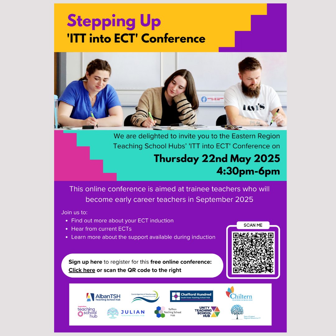 One week to go until the Eastern Region Teaching School Hubs' ITT into ECT Conference on 22 May - there's still time to sign up!

This free online event is for trainee teachers who will transition into ECTs in Sept 2025.  

Register here: bit.ly/4hXqXiK