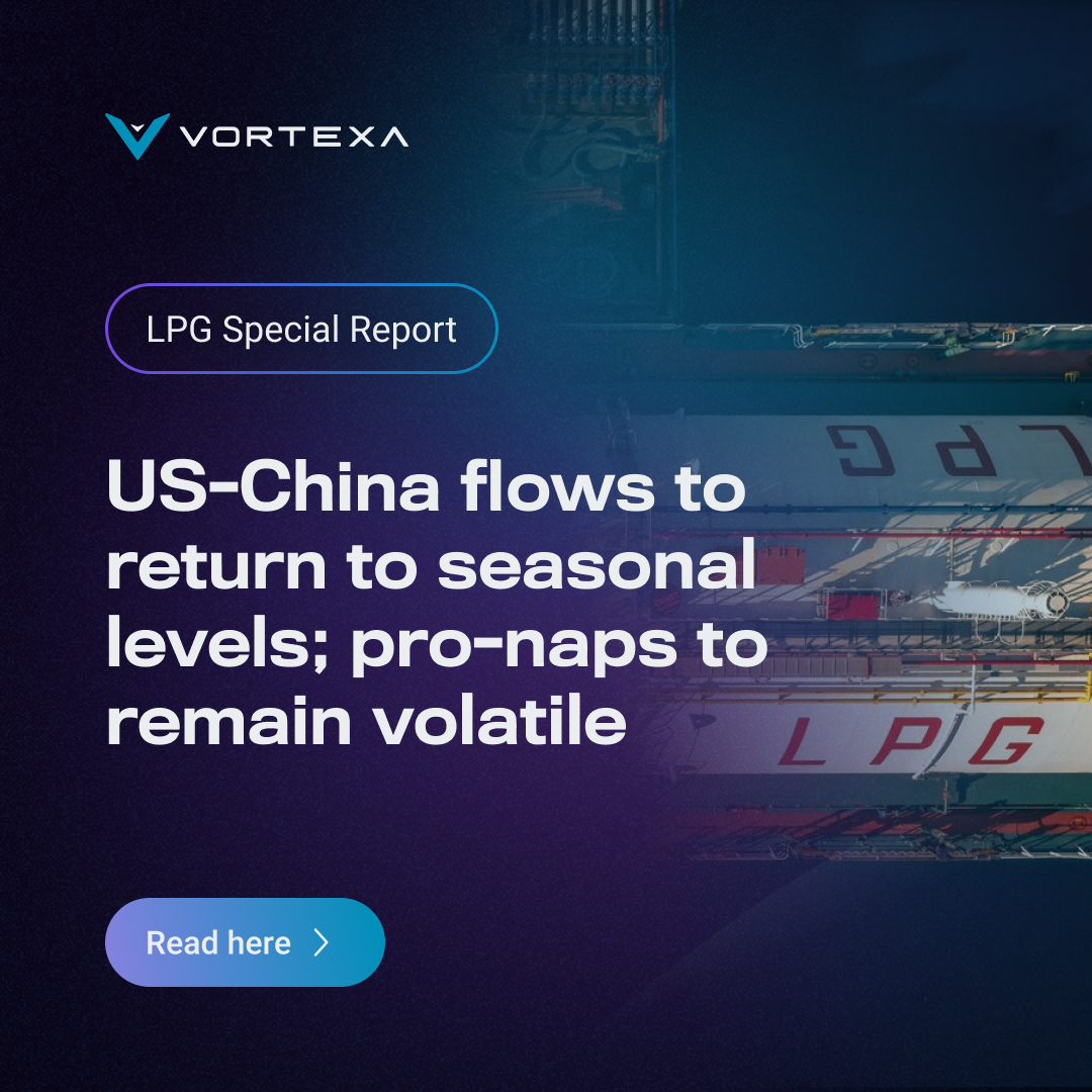 US-China flows to return to seasonal levels; pro-naps to remain volatile - read more in Vortexa’s new special LPG report 📊

Our Head of Americas Analysis Samantha Hartke and Senior Oil Market Analyst Rohit Rathod have created a special LPG report, featuring forward-looking