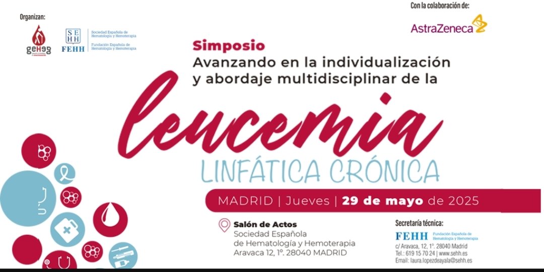 ¡Inscríbete al simposio sobre #LLC !
"Avanzando en la individualización y abordaje multidisciplinar de la LLC"
🗓 29 de mayo 2025
📍 Sede SEHH – Madrid
Inscripciones abiertas hasta el 22 de mayo: geheg.net/noticias/