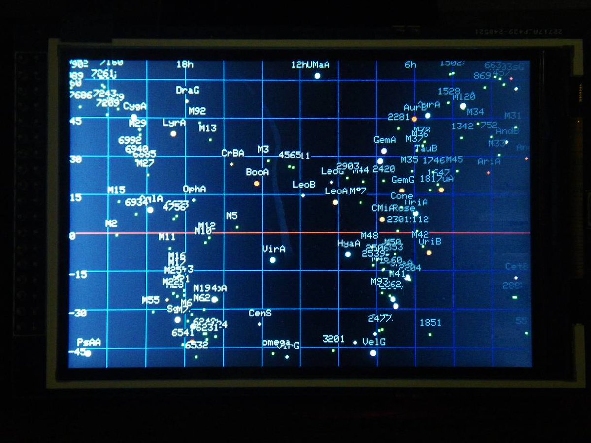 yamame61012288's tweet image. 案の定、星団の名前を入れたら混雑した(^^;)　紙ベースの方がいいのか... タッチパネルにして、拡大して表示できるようにするかな...
#ArduinoMEGA2560
