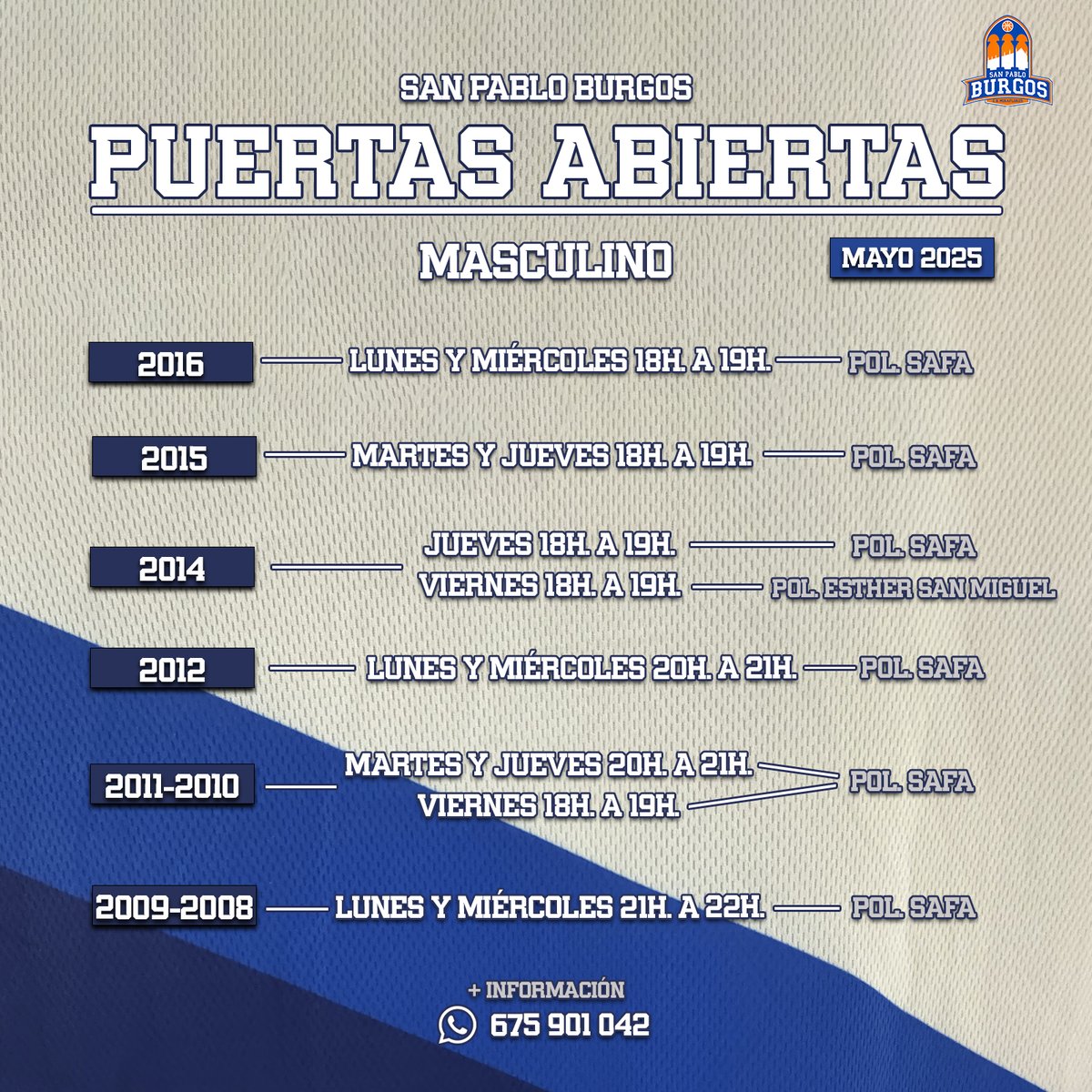 La #CanteraSPB te abre sus puertas. 👋💙

🏀Ven a probar con nuestros equipos durante este mes de mayo.

ℹ️Consulta más información a través de WhatsApp.
