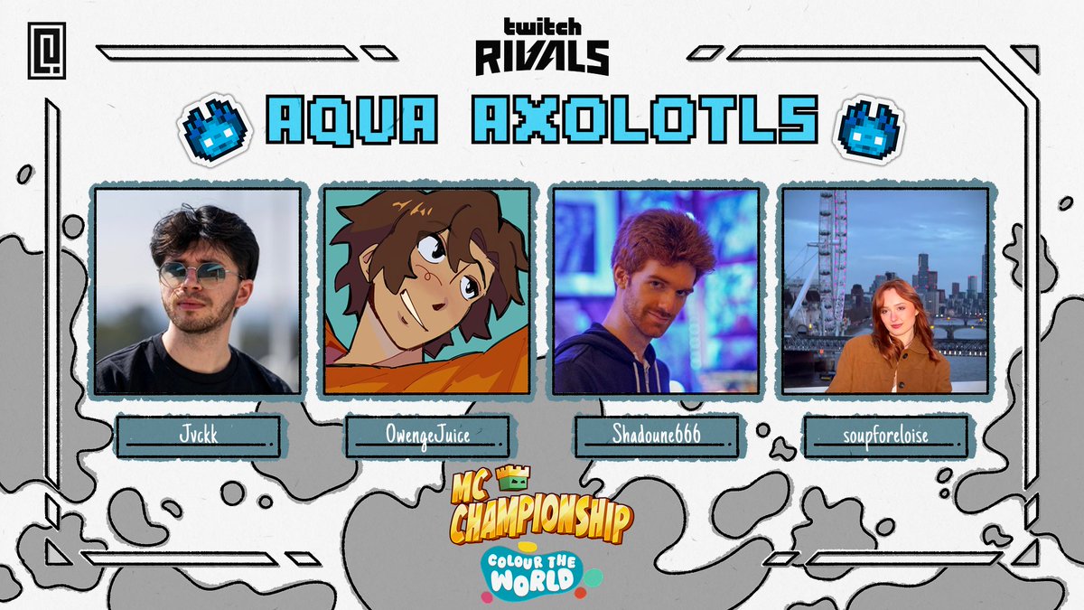 MC Championship (@mcchampionship_) on Twitter photo 👑 Announcing team Aqua Axolotls 👑
<a href="/jvckk/">jvckk</a> <a href="/OwengeJuiceTV/">OwengeJuiceTV</a> <a href="/Shadoune666/">Shadoune666</a> <a href="/soupforeloise/">eloise</a>
Watch them in MCC on Sunday 1st June at 1:30pm BST! 👑 Announcing team Aqua Axolotls 👑
<a href="/jvckk/">jvckk</a> <a href="/OwengeJuiceTV/">OwengeJuiceTV</a> <a href="/Shadoune666/">Shadoune666</a> <a href="/soupforeloise/">eloise</a>
Watch them in MCC on Sunday 1st June at 1:30pm BST!