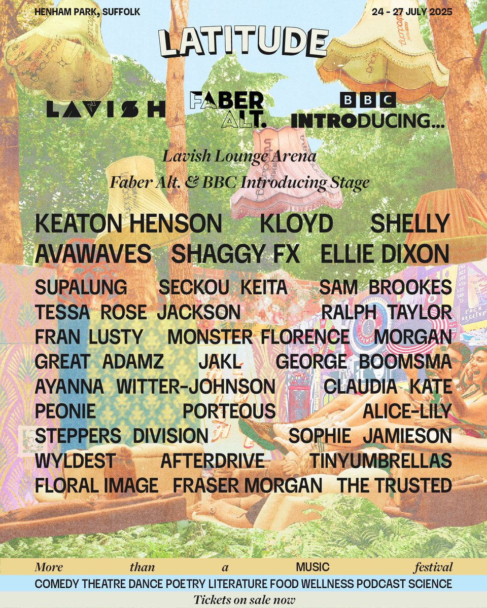 Latitude Festival (@latitudefest) on Twitter photo We are thrilled to present the full line up for the Faber Alt. & <a href="/bbcintroducing/">BBC Music Introducing</a> Stage, a brand-new collaboration coming to our gorgeous hilltop Lavish Lounge Arena 🌿✨
Expect four days of ground-breaking live music, immersive performance, and emerging talent in one of the most We are thrilled to present the full line up for the Faber Alt. & <a href="/bbcintroducing/">BBC Music Introducing</a> Stage, a brand-new collaboration coming to our gorgeous hilltop Lavish Lounge Arena 🌿✨
Expect four days of ground-breaking live music, immersive performance, and emerging talent in one of the most