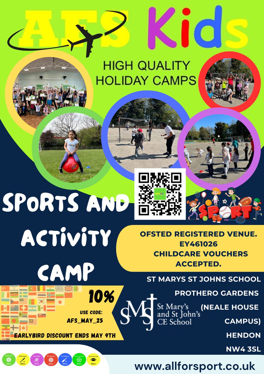 Holiday Camps (@afscamps) on Twitter photo Just Under 2 Weeks until <a href="/AFSCamps/">Holiday Camps</a> starts for May Half Term!! Avoid Disappointment and BOOK TODAY for Camps in High Barnet at <a href="/FouldsSchool/">Foulds School</a> & Hendon <a href="/SMSJ_London/">St Mary's & St John's CE School</a>! πππβ½οΈπ
Just Under 2 Weeks until <a href="/AFSCamps/">Holiday Camps</a> starts for May Half Term!! Avoid Disappointment and BOOK TODAY for Camps in High Barnet at <a href="/FouldsSchool/">Foulds School</a> & Hendon <a href="/SMSJ_London/">St Mary's & St John's CE School</a>! πππβ½οΈπ
