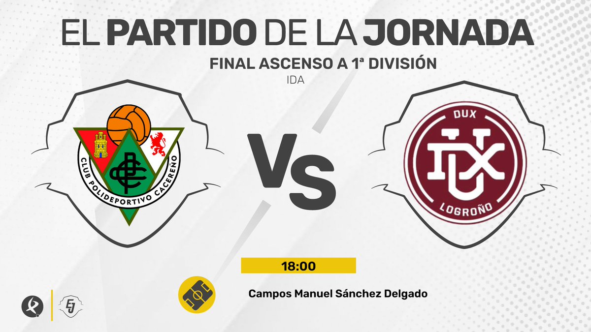 Extremadura en Juego (@enjuegocex) on Twitter photo LA MADRE DE TODAS LAS CITAS |
🏟️Campos Manuel Sánchez Delgado
⚽️ <a href="/CacerenoFem/">Cacereño Femenino</a> - <a href="/DUXLogrono/">DUX Logroño</a>
🎙️ <a href="/pablo_mr16/">Pablo Muñoz</a> , <a href="/avilarojas81/">Miguel Angel Avila Rojas</a> y <a href="/Mirellacalderon/">Mirella Calderón</a>
➡️El Cacereño recibe en Pinilla al DUX en la ida de la final por el ascenso a 1ª División
📻¡Lo contamos este domingo en <a href="/enjuegoCEX/">Extremadura en Juego</a> ! LA MADRE DE TODAS LAS CITAS |
🏟️Campos Manuel Sánchez Delgado
⚽️ <a href="/CacerenoFem/">Cacereño Femenino</a> - <a href="/DUXLogrono/">DUX Logroño</a>
🎙️ <a href="/pablo_mr16/">Pablo Muñoz</a> , <a href="/avilarojas81/">Miguel Angel Avila Rojas</a> y <a href="/Mirellacalderon/">Mirella Calderón</a>
➡️El Cacereño recibe en Pinilla al DUX en la ida de la final por el ascenso a 1ª División
📻¡Lo contamos este domingo en <a href="/enjuegoCEX/">Extremadura en Juego</a> !