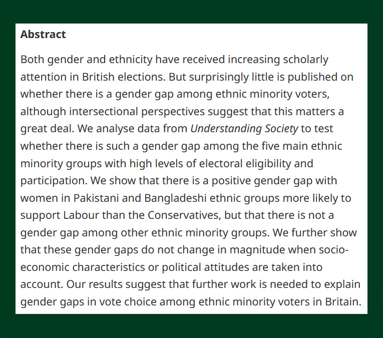 British Jnl Poli Sci (@bjpols) on Twitter photo NEW -
Gender Vote Gaps Among Ethnic Minority Voters in Britain - cup.org/435HpIg
"results suggest that further work is needed to explain gender gaps in vote choice among ethnic minority voters in Britain"
- <a href="/nspmartin/">Nicole Martin</a> & <a href="/RosieShorrocks/">Rosalind Shorrocks</a>
#OpenAccess NEW -
Gender Vote Gaps Among Ethnic Minority Voters in Britain - cup.org/435HpIg
"results suggest that further work is needed to explain gender gaps in vote choice among ethnic minority voters in Britain"
- <a href="/nspmartin/">Nicole Martin</a> & <a href="/RosieShorrocks/">Rosalind Shorrocks</a>
#OpenAccess