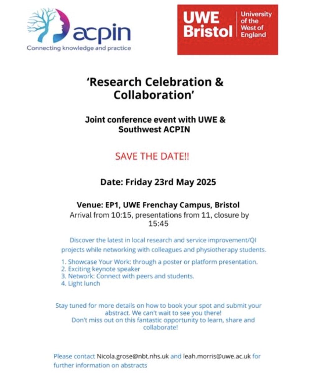 South West ACPIN (@acpin_sw) on Twitter photo Join us for our Research celebration and Collaboration event next Fri 23rd May at <a href="/UWEBristol/">UWE Bristol</a>
A great event to learn about Iocal projects, network and meet liked minded others. Join us for our Research celebration and Collaboration event next Fri 23rd May at <a href="/UWEBristol/">UWE Bristol</a>
A great event to learn about Iocal projects, network and meet liked minded others.