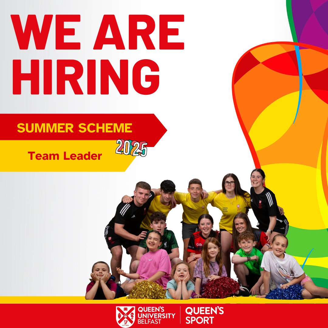 Queen’s Sport is recruiting a Team Leader for our 2025 Summer Scheme. If you’re great with kids, full of energy, and ready to make a positive impact, we want to hear from you!

Apply now 👉ow.ly/7mpr50VT48k 

#QueensSport #SummerJobs2025 #TeamLeader #ApplyNow